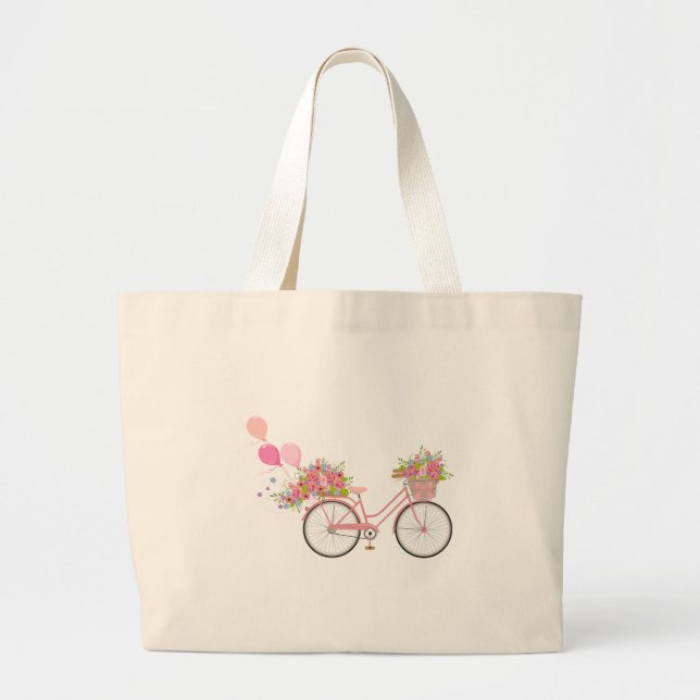Grand Tote Bag Vélo Whimsical Rose (Devant)