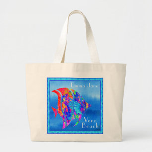 Grand Tote Bag Vero Beach FL Fun Aquarelle Océan Poisson