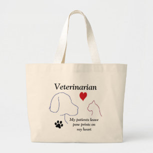 Grand Tote Bag Vétérinaire - empreintes de pattes sur mon coeur