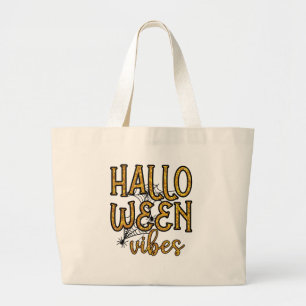 Grand Tote Bag Vibes d'Halloween - Texte en or étincelant