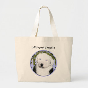 Grand Tote Bag Vieux anglais Sheepdog Puppy Peinture - Chien Art