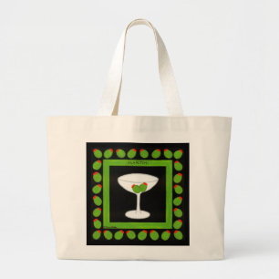 Grand Tote Bag Vieux style rétro Boire Cerises rouges sur Noir