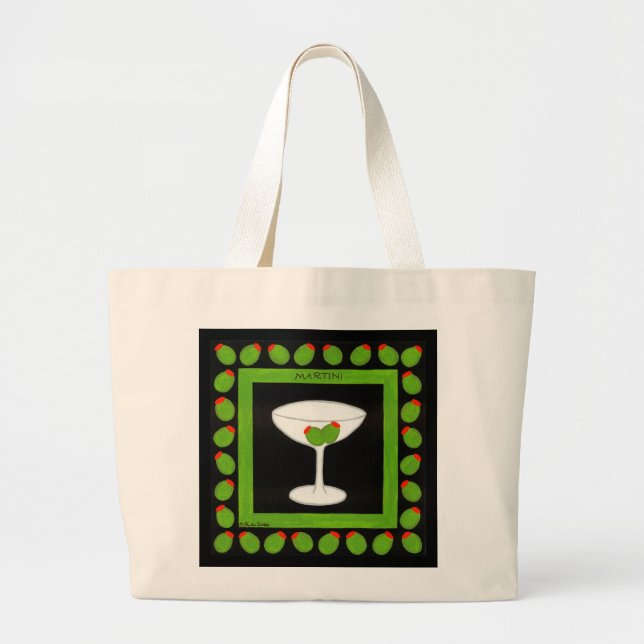 Grand Tote Bag Vieux style rétro Boire Cerises rouges sur Noir (Devant)