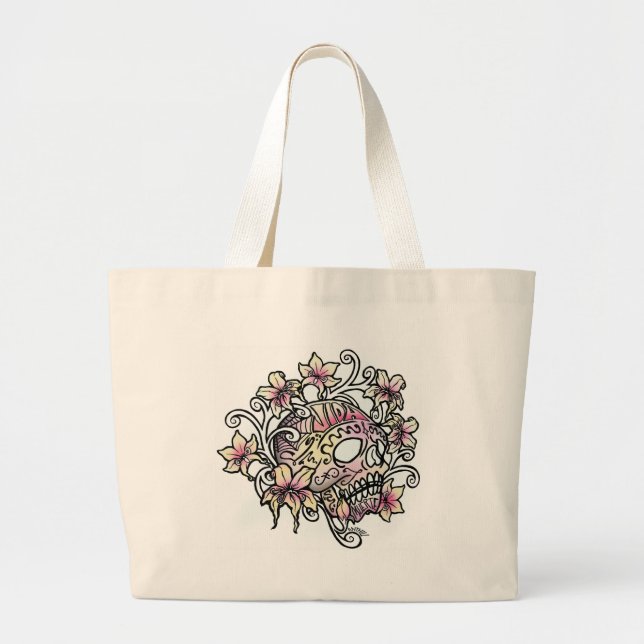 Grand Tote Bag Vigne de fleur de crâne (Devant)