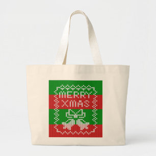 Grand Tote Bag Vilain pull motif sonnettes Joyeux fils Xmas