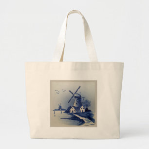 Grand Tote Bag Vintage bleu et blanc