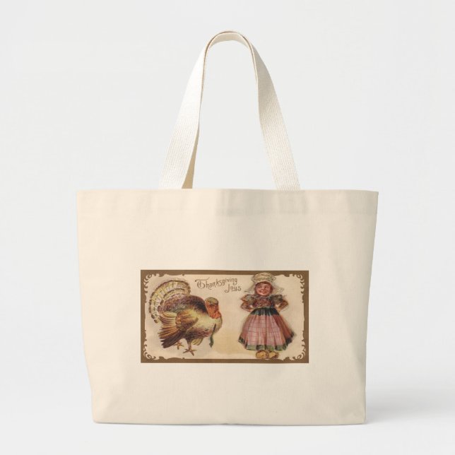 Grand Tote Bag Vintage Thanksgiving Turquie (Devant)