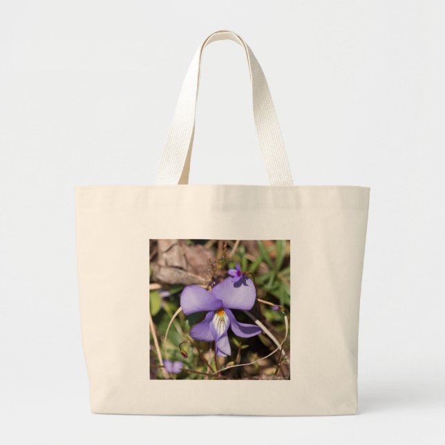Grand Tote Bag Violette de pieds d'oiseaux avec des Bluets (Devant)