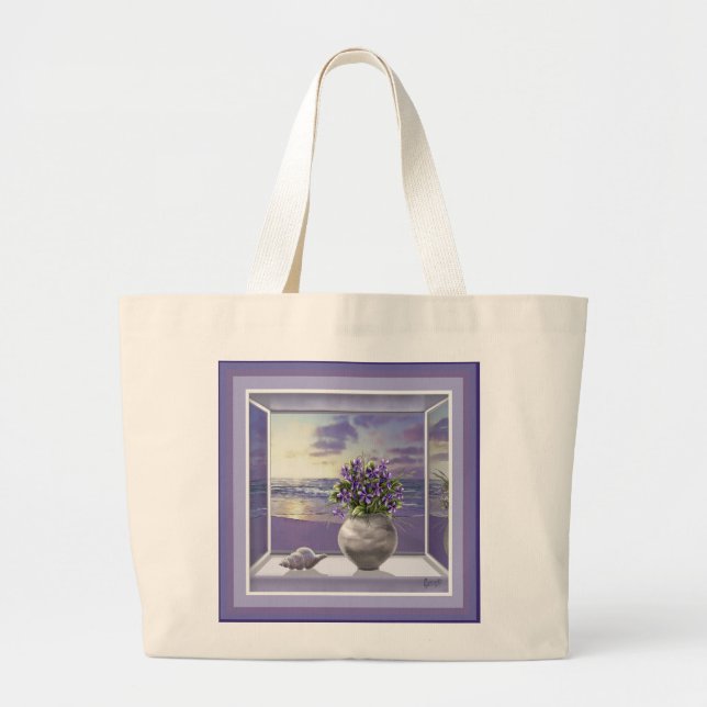 Grand Tote Bag violettes dans un bocal de lune (Devant)