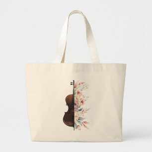 Grand Tote Bag Violon aux fleurs.