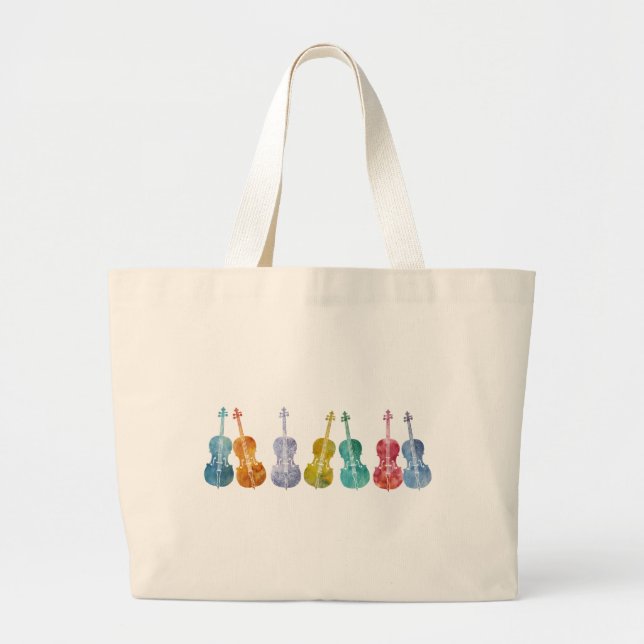 Grand Tote Bag Violoncelles multicolores (Devant)