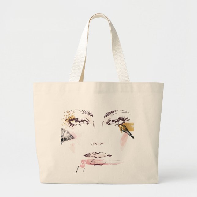 Grand Tote Bag Visage de maquillage d'aquarelle (Devant)