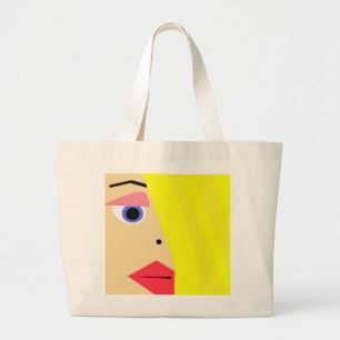 Grand Tote Bag Visage femelle abstrait Fourre-tout de bande
