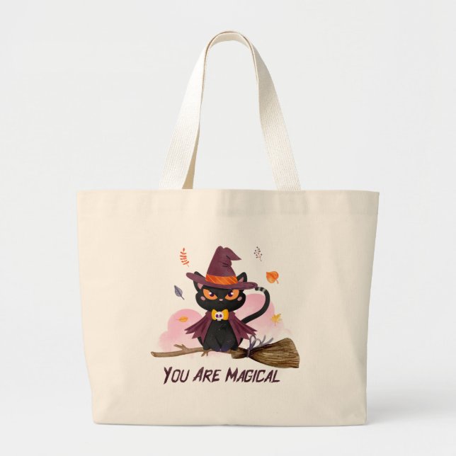 Grand Tote Bag Vous Êtes Magique Chat De Sorcière (Devant)