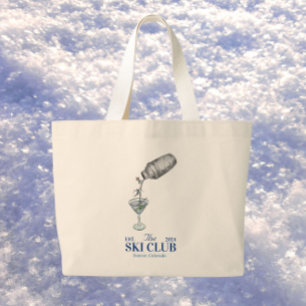 Grand Tote Bag voyage à ski aquarelle bleu