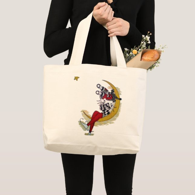 Grand Tote Bag Vue cosmique : Elfe sur la lune aventure (Devant (produit))