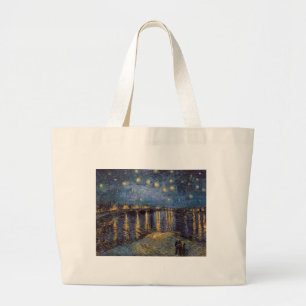 Grand Tote Bag Vue nocturne étoilée sur les quais du Rhône