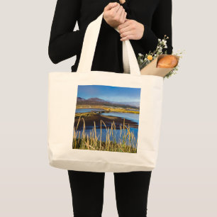 Grand Tote Bag Vue sur Saudarkrokur et Skagafjordur, Islande