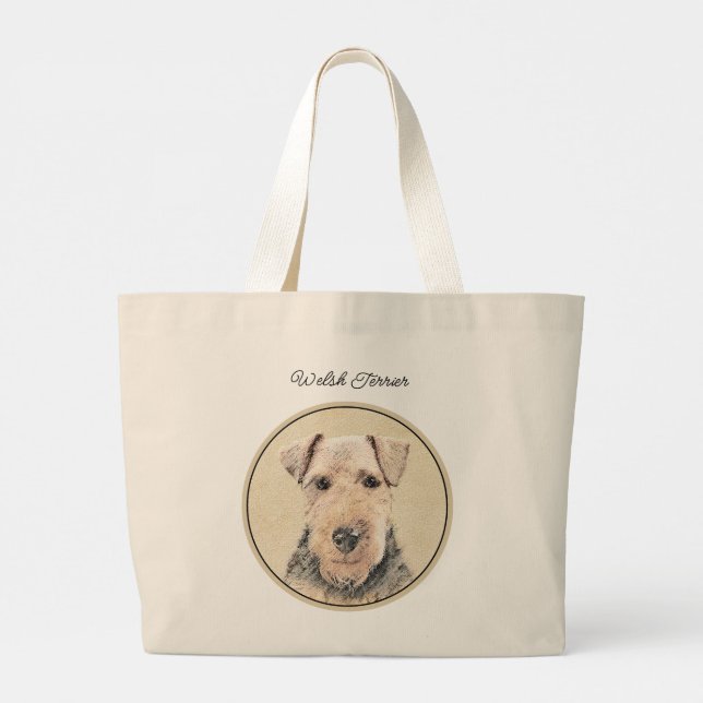 Grand Tote Bag Welsh Terrier Peinture WT Cute Original Chien Art (Dos)