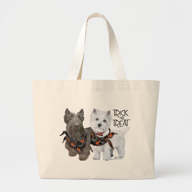 Grand Tote Bag Westie Scottie Trick ou Treat (Devant)