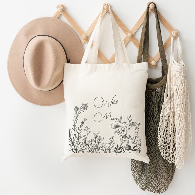 Grand Tote Bag Wild Mom Wild flower Doodles (Créateur téléchargé)