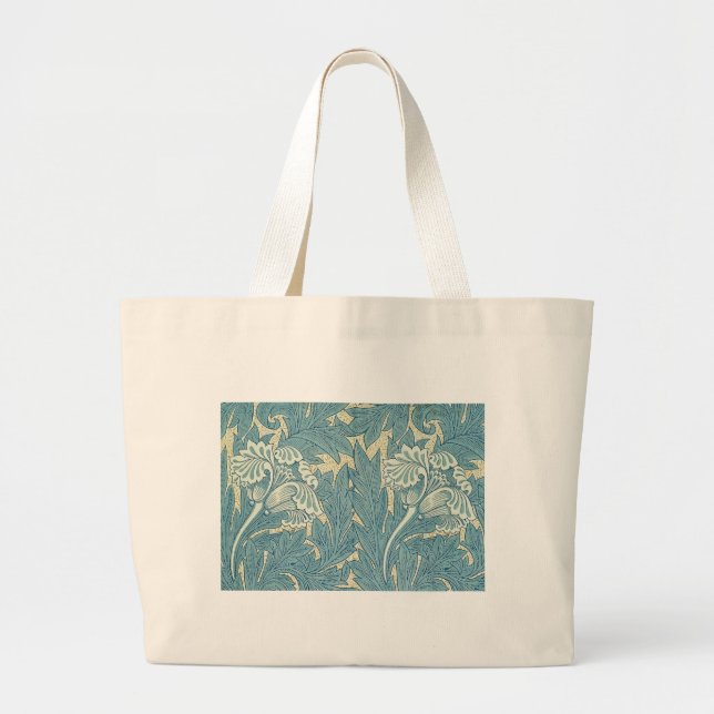 Grand Tote Bag William Morris Classique Tulipe Bleu Floral (Devant)