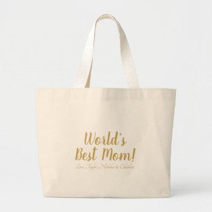 Grand Tote Bag World’s Best Mom gold custom script mignon