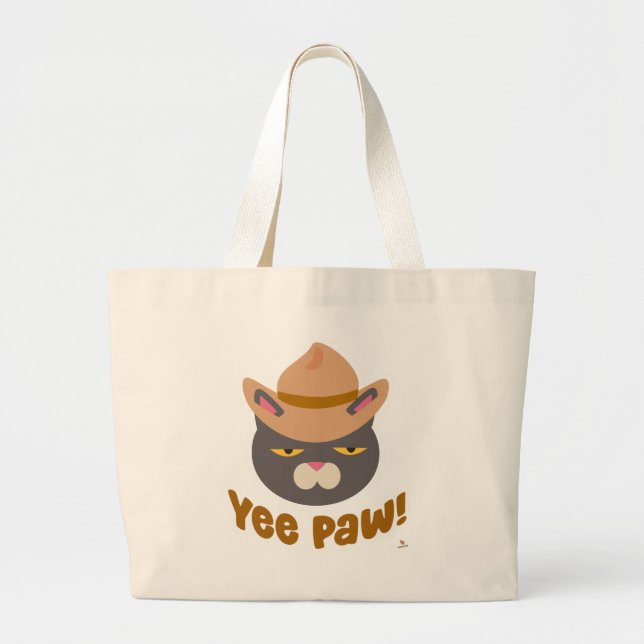 Grand Tote Bag Yee Paw Cool Cowboy Casquette Funny Cat Slogan (Devant)