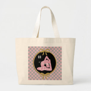 Grand Tote Bag Yoga Silhouette & Chèques Soft Rose & Grey