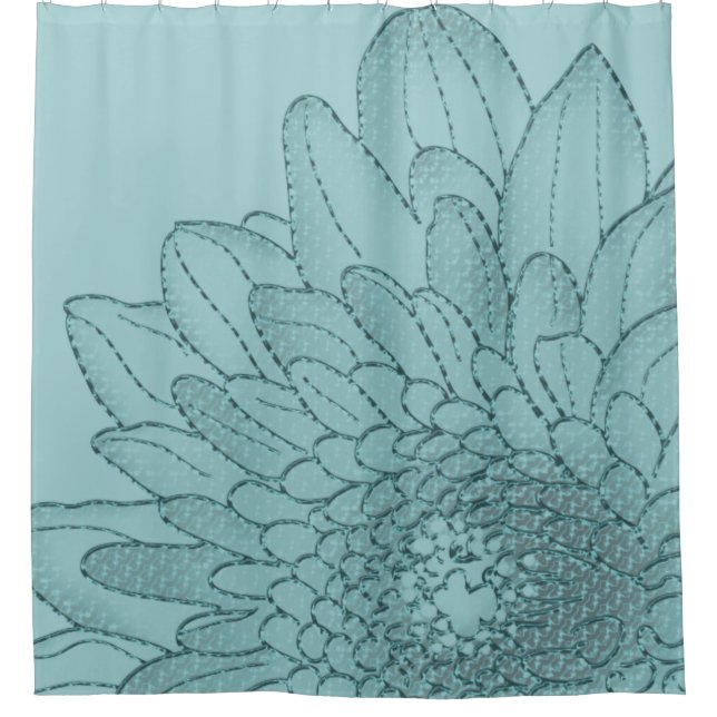 Grand tournesol Graphique Turquoise | Rideau de do (Devant)