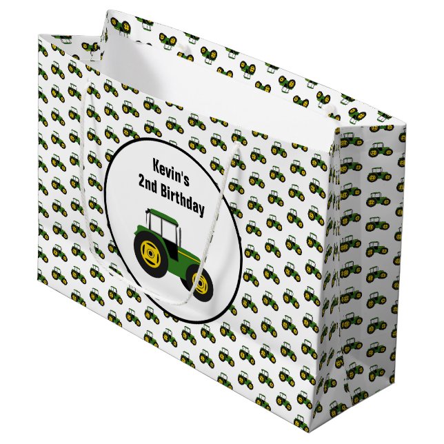 Grand tracteur vert sac cadeau d'anniversaire (Devant Angle)