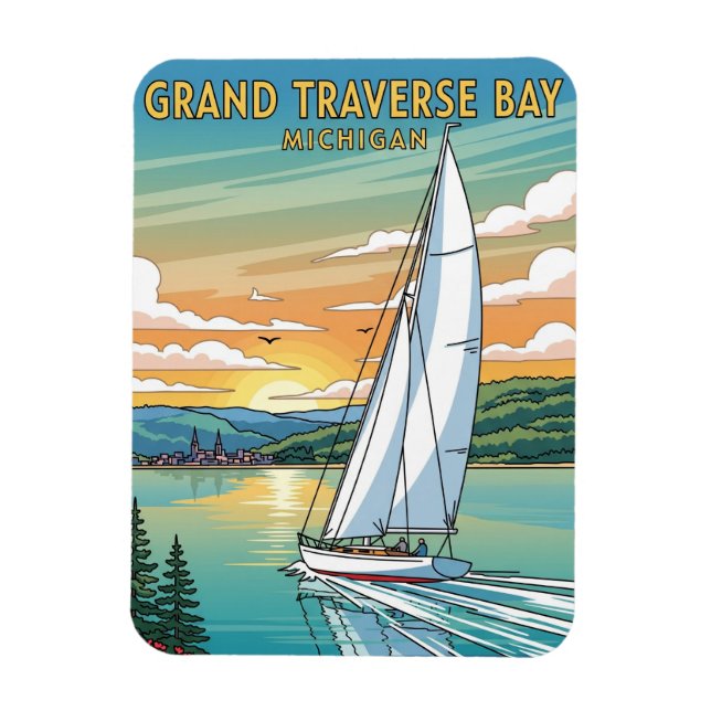 Grand Traverse Bay Michigan Travel Magnet (Vertikal)