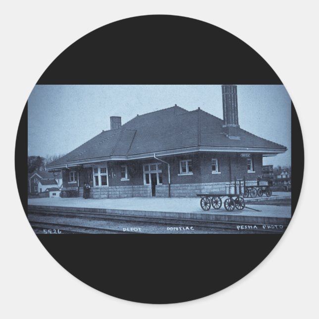 Grand Trunk Depot Pontiac Michigan (Cyan) Runder Aufkleber (Vorderseite)