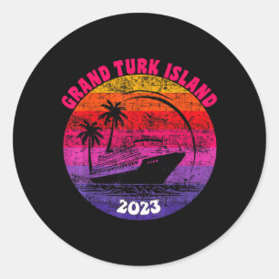Grand Turk Island Kreuzfahrt 2023 Retro Sonnenunte Runder Aufkleber