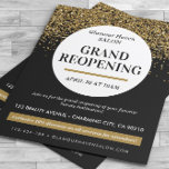 Grand Wiedereröffnung Black Gold Glitzer Salon Fly Flyer<br><div class="desc">Grand Wiedereröffnung Black Gold Glitzer Salon Flyer Eleganter,  individualisierbarer Flyer zum Öffnen oder Wiedereröffnung Ihres Schönheitssalons.</div>