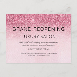 Grand Wiedereröffnung Glam Glitzer Friseur Salon Ankündigungspostkarte
