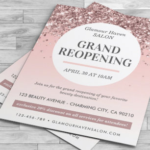 Grand Wiedereröffnung Rosa Glitzer Salon Flyer