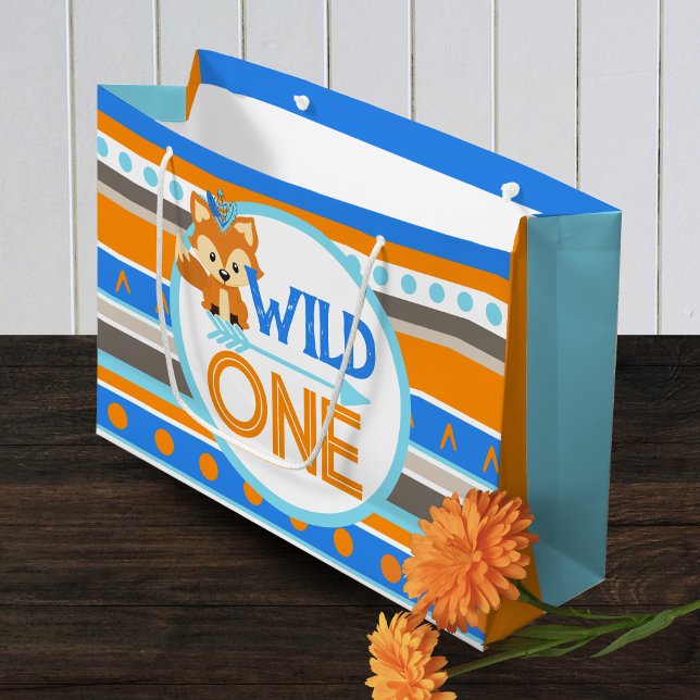 Grand Wild One Woodland Fox 1er Anniversaire Sac c (Wild One Forest Fox Large 1st Birthday Gift Bag)