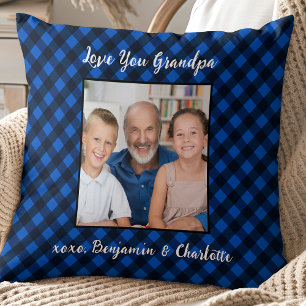 Granda Gift Personalisiertes Foto Blue Kariert Hol Kissen