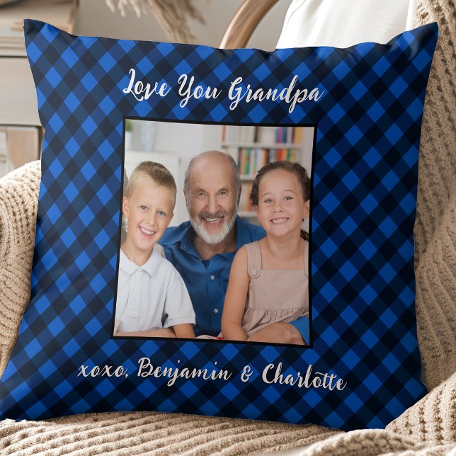 Granda Gift Personalisiertes Foto Blue Kariert Hol Kissen (Von Creator hochgeladen)