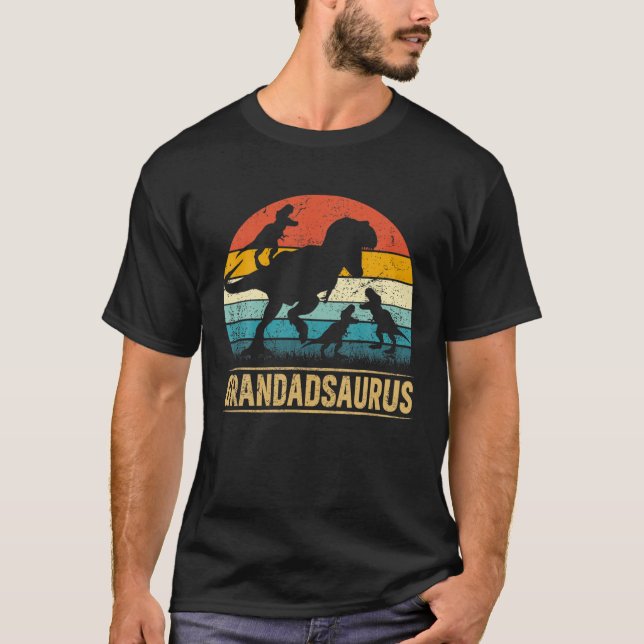 Grandad Dinosaur T Rex Grandadsaurus 3 Kinder Vate T-Shirt (Vorderseite)