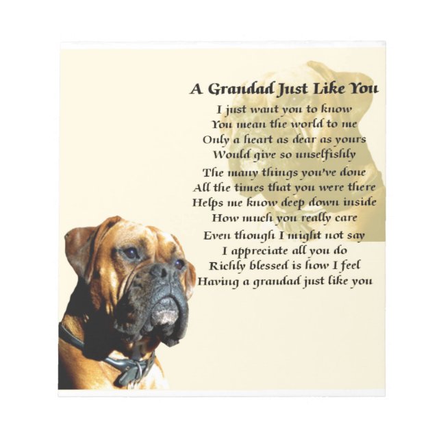 Grandad Gedicht - Boxer Dog Design Notizblock (Vorderseite)