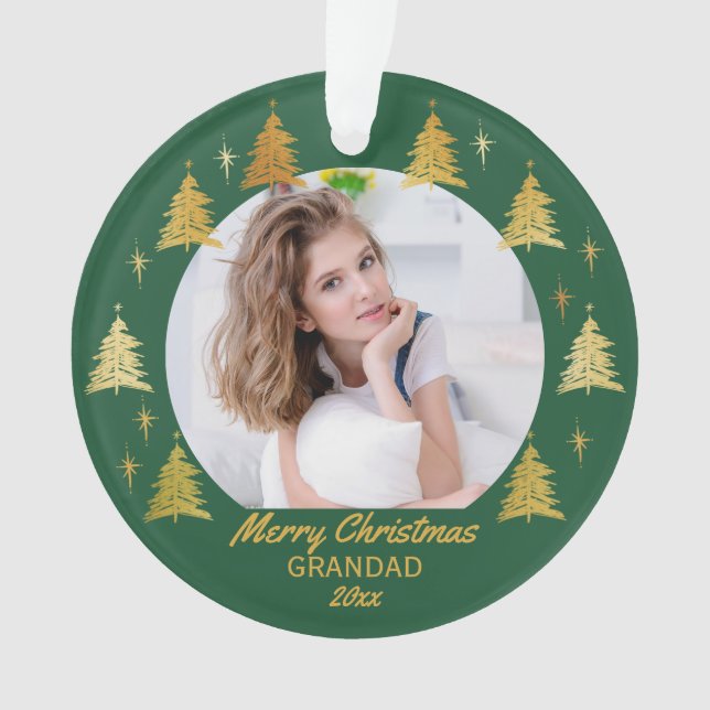 Grandad Green und Gold Weihnachtsbaume Foto Ornament (Vorderseite)