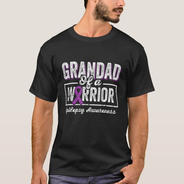 Grandad of a Warrior Epilepsy Grandad Purple Ribbo T-Shirt (Vorderseite)
