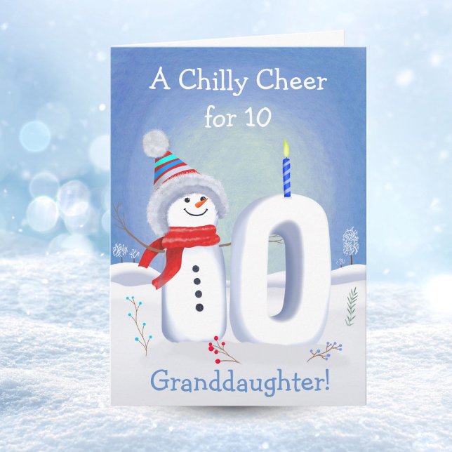 Granddaughter 10th Birthday Snowman Snowy Ten Karte (Von Creator hochgeladen)