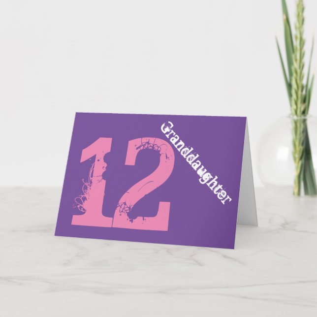 Granddaughter, 12th birthday, white, pink, purple. karte (Vorderseite)