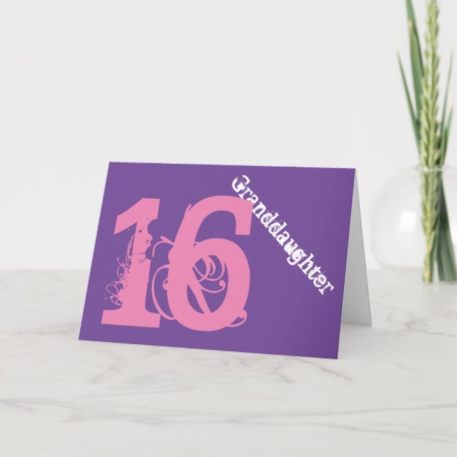 Granddaughter, 16th birthday, white, pink, purple. karte (Vorderseite)