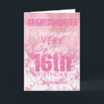 Granddaughter 16th Girly Pink Glitter Birthday Karte<br><div class="desc">A gorgeous pink glitter effect16th birthday card. This feminine girly design is the perfect way to wish your granddaughter a 'a very happy 16th birthday'. Personalize with our own custom name and message. Pink and white typography on a bubble effect background.</div>