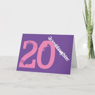 Granddaughter, 20th birthday, white, pink, purple. karte