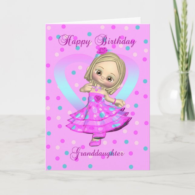 granddaughter birthday card - pink and blue polka karte (Vorderseite)